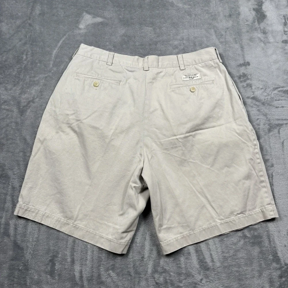 Polo Ralph Lauren Tyler Shorts Mens 36 Khaki Tan Double Pleated Cotton Chino